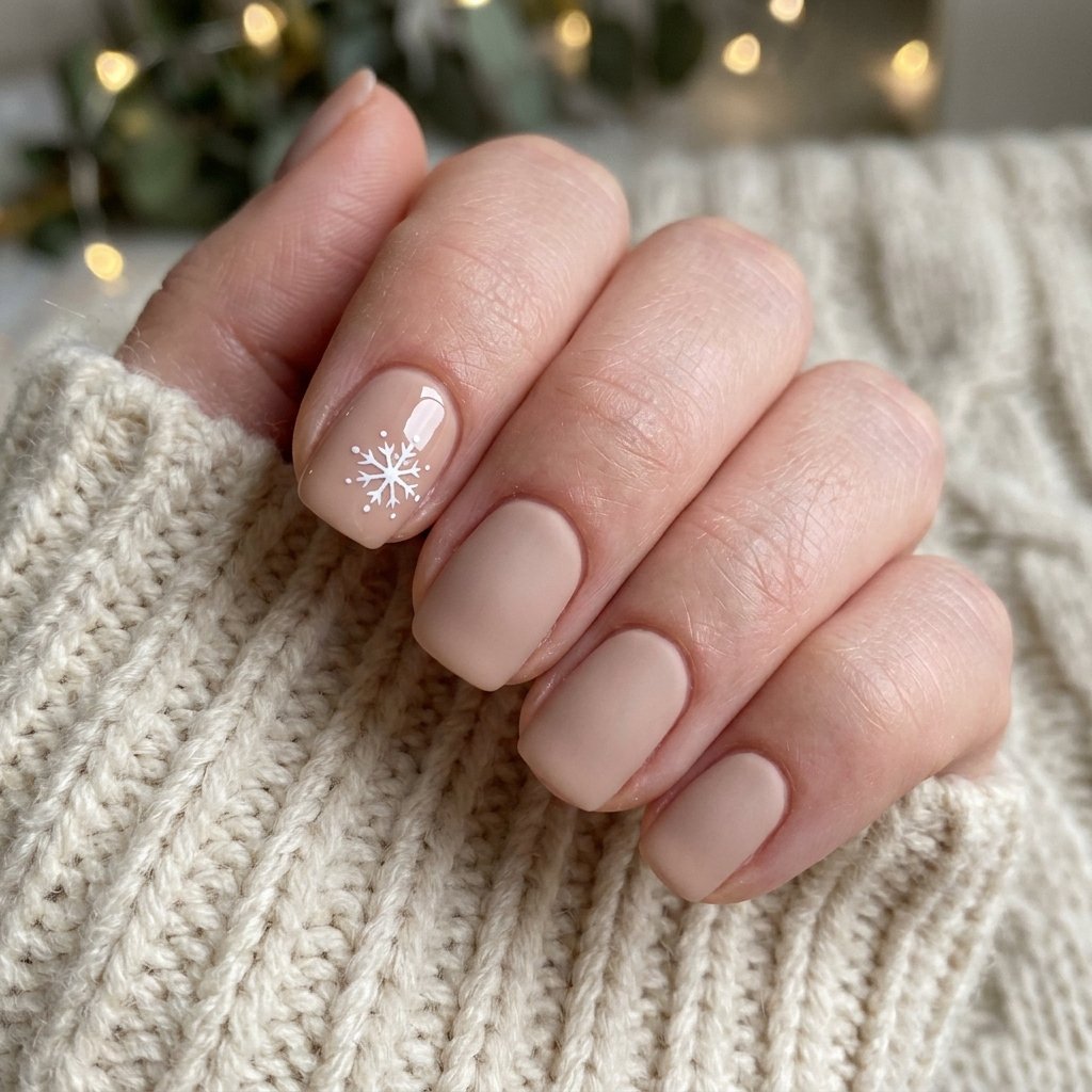 Nude Short Christmas Nail Ideas
