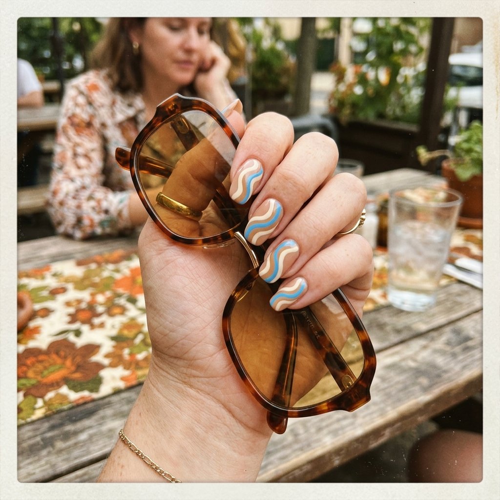 35 Stunning Light Blue Summer Nails Ideas for 2026 35 Retro Groovy Blue Waves