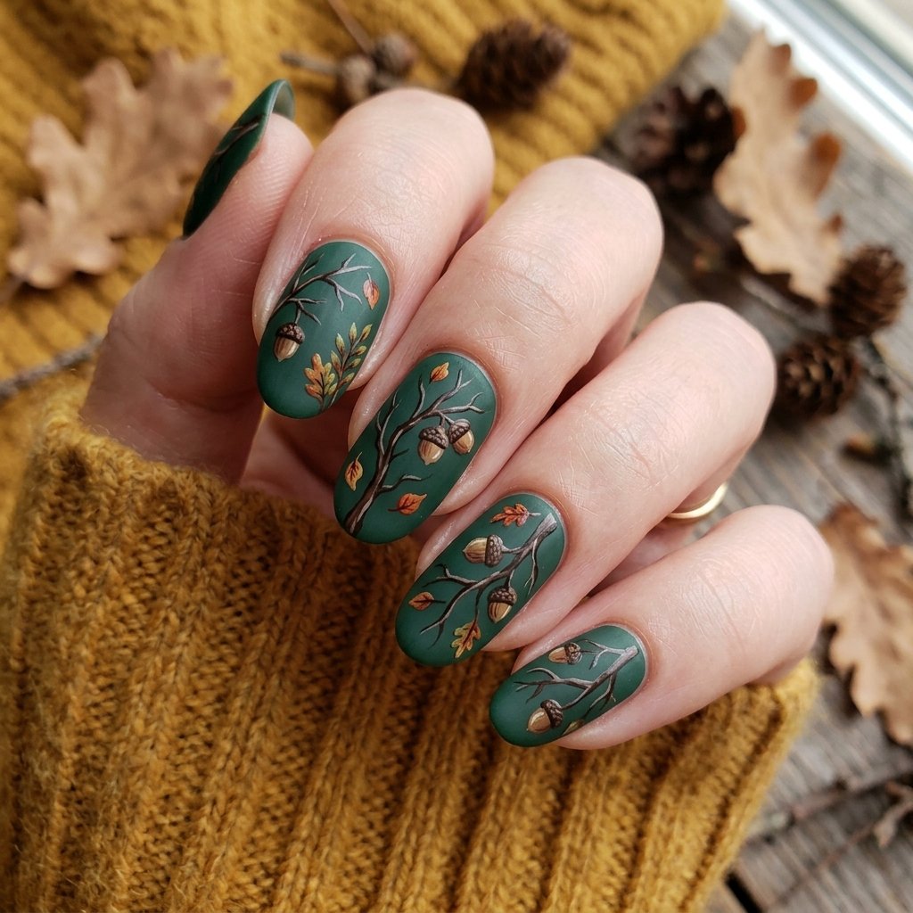 35 Best Thanksgiving Nails Ideas You Need to Try This Year 2026 30 Woodland Thanksgiving Nail Art Ideas