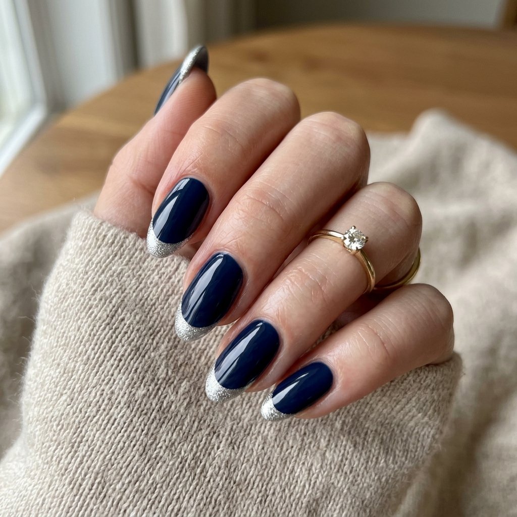 Navy Blue and Silver Nail Designs