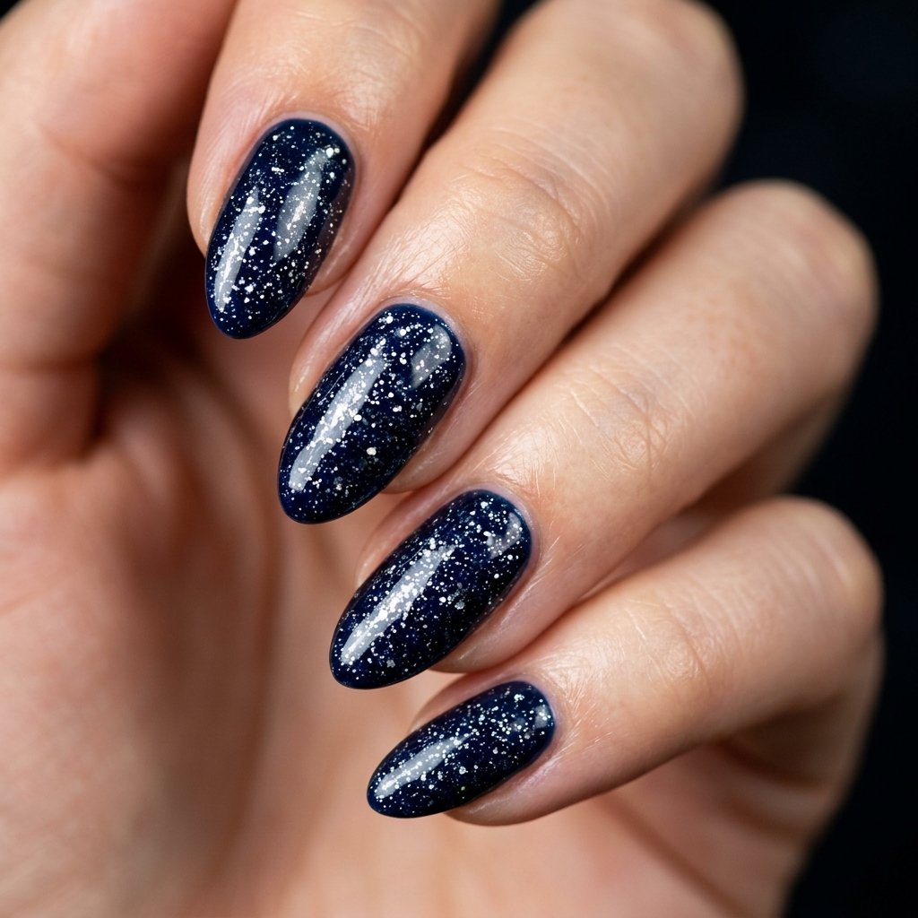 Midnight Blue Glitter Nails