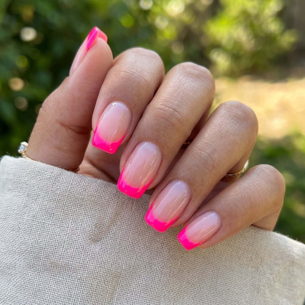 35 Best Hot Pink French Tip Nails – From Classic to Bold 3 Neon Pink French Tip Nails