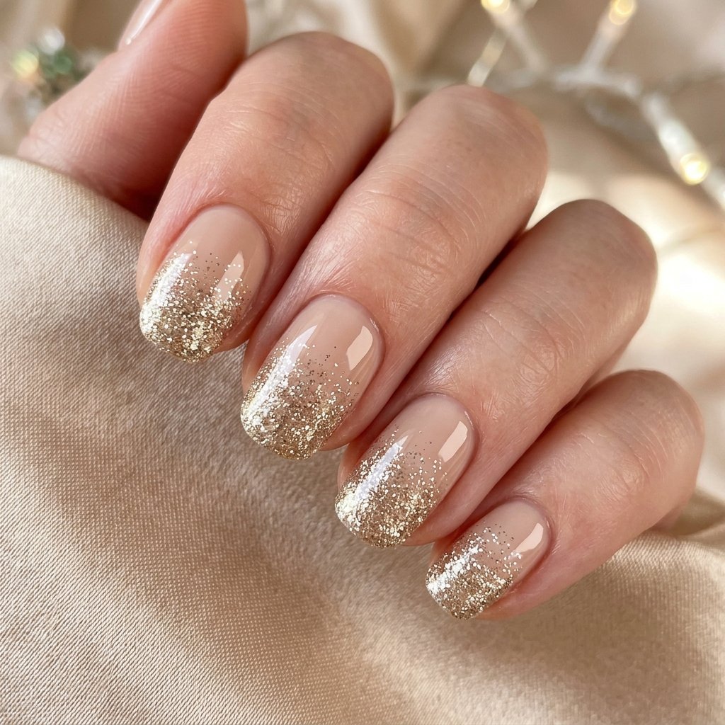Nude Glitter Christmas Nail Ideas