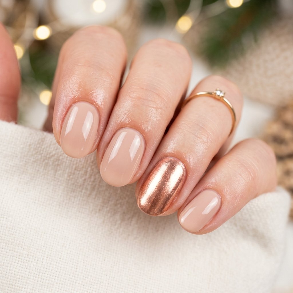 Nude Chrome Christmas Nail Ideas