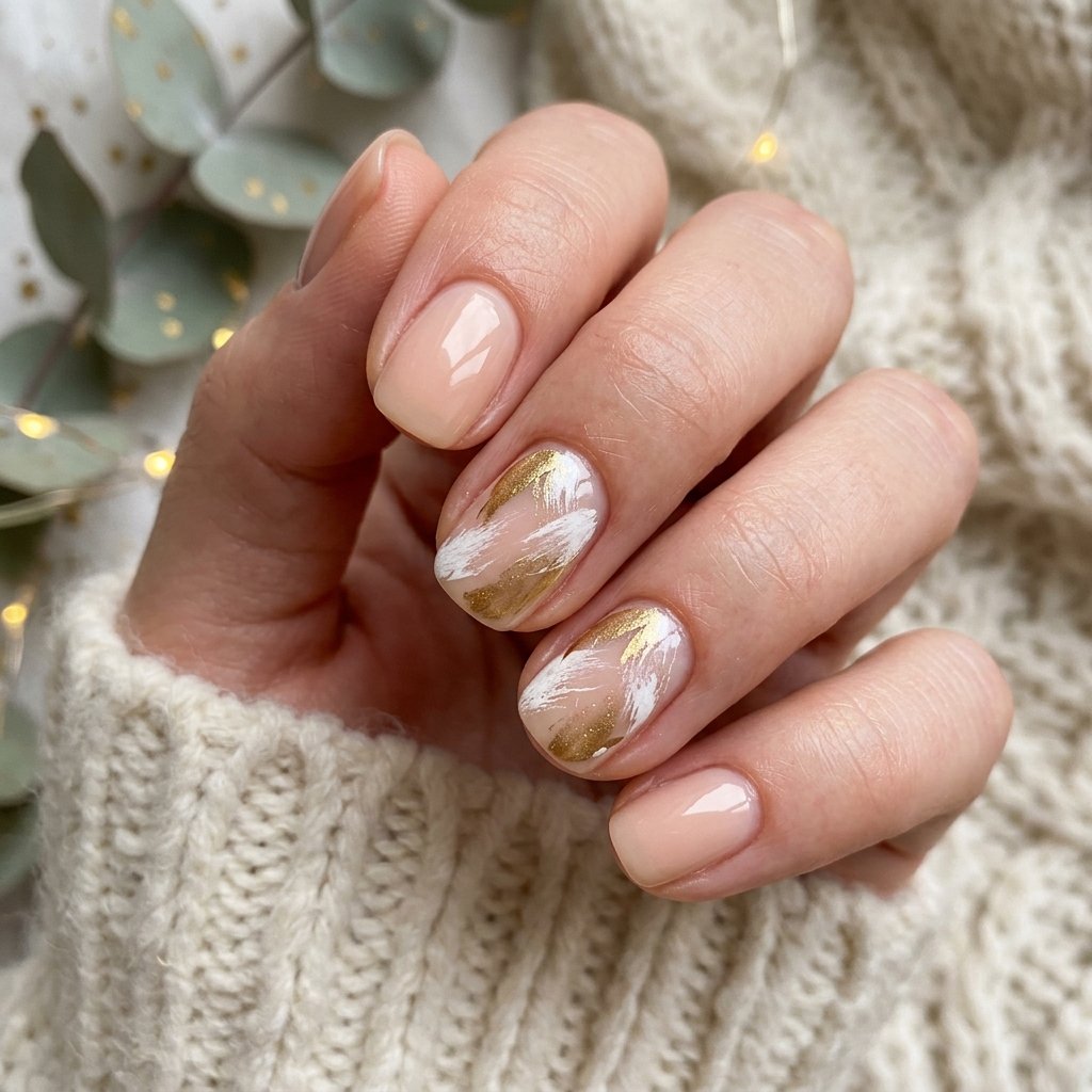 Nude Abstract Christmas Nail Ideas