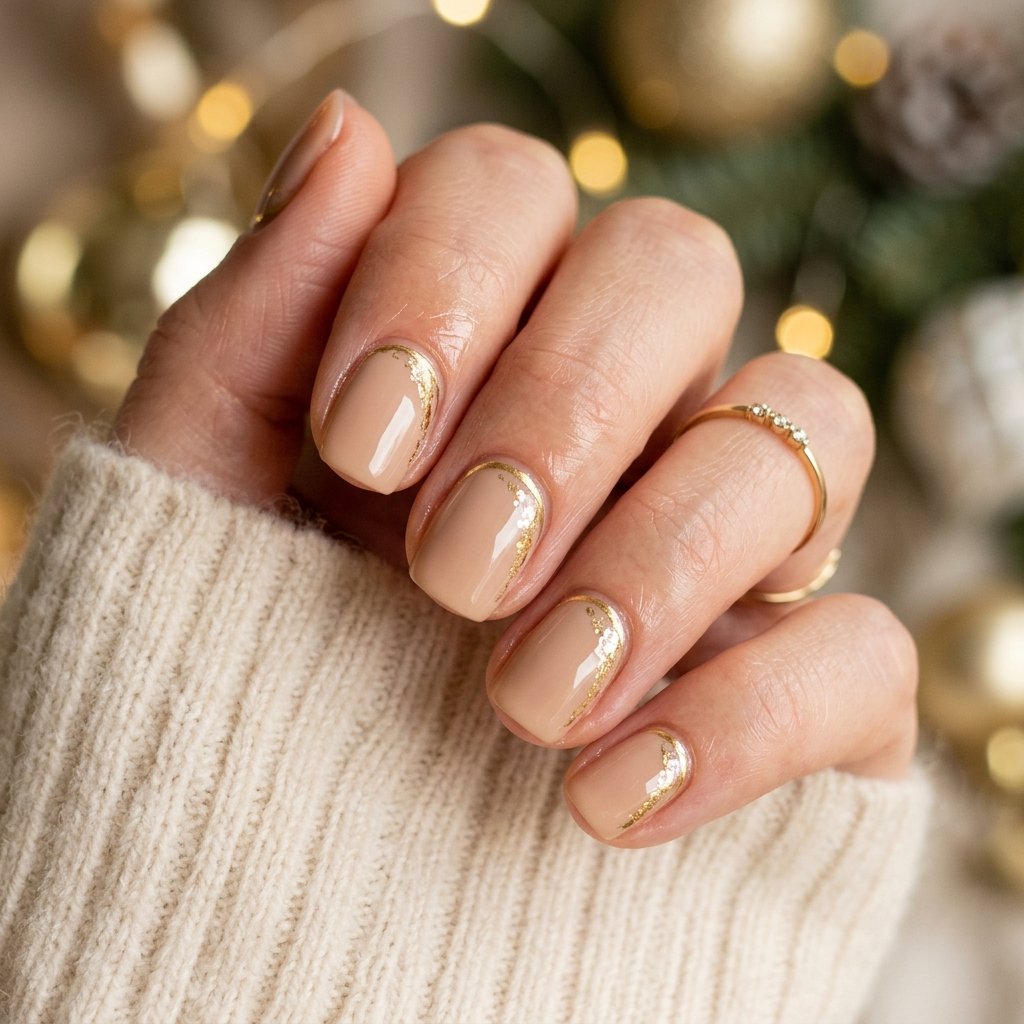 Nude and Gold Christmas Nail Ideas