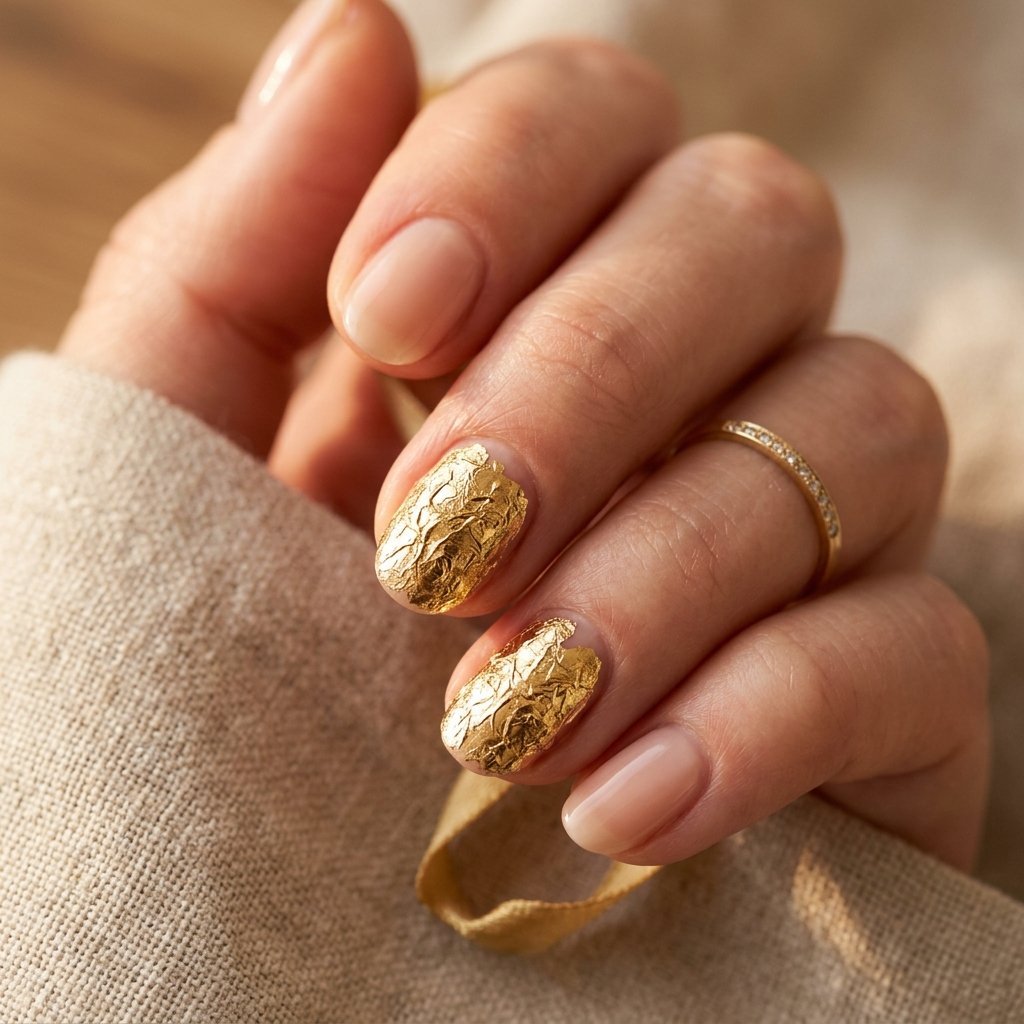 Nude Foil Christmas Nail Ideas
