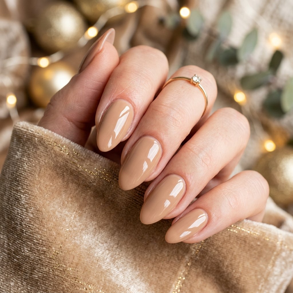 Nude Glossy Christmas Nail Ideas