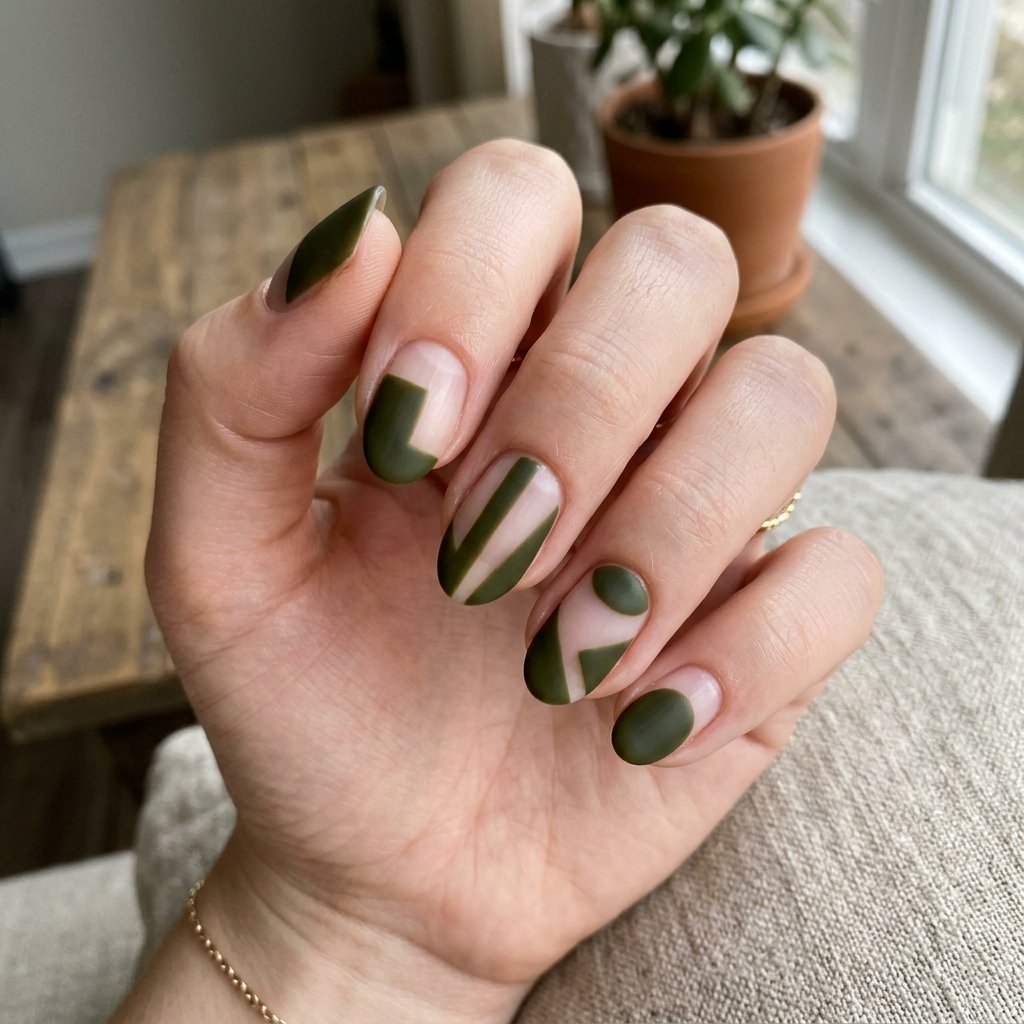 30 September Nails Ideas Perfect for Sweater Weather 10 Olive Green Negative Space