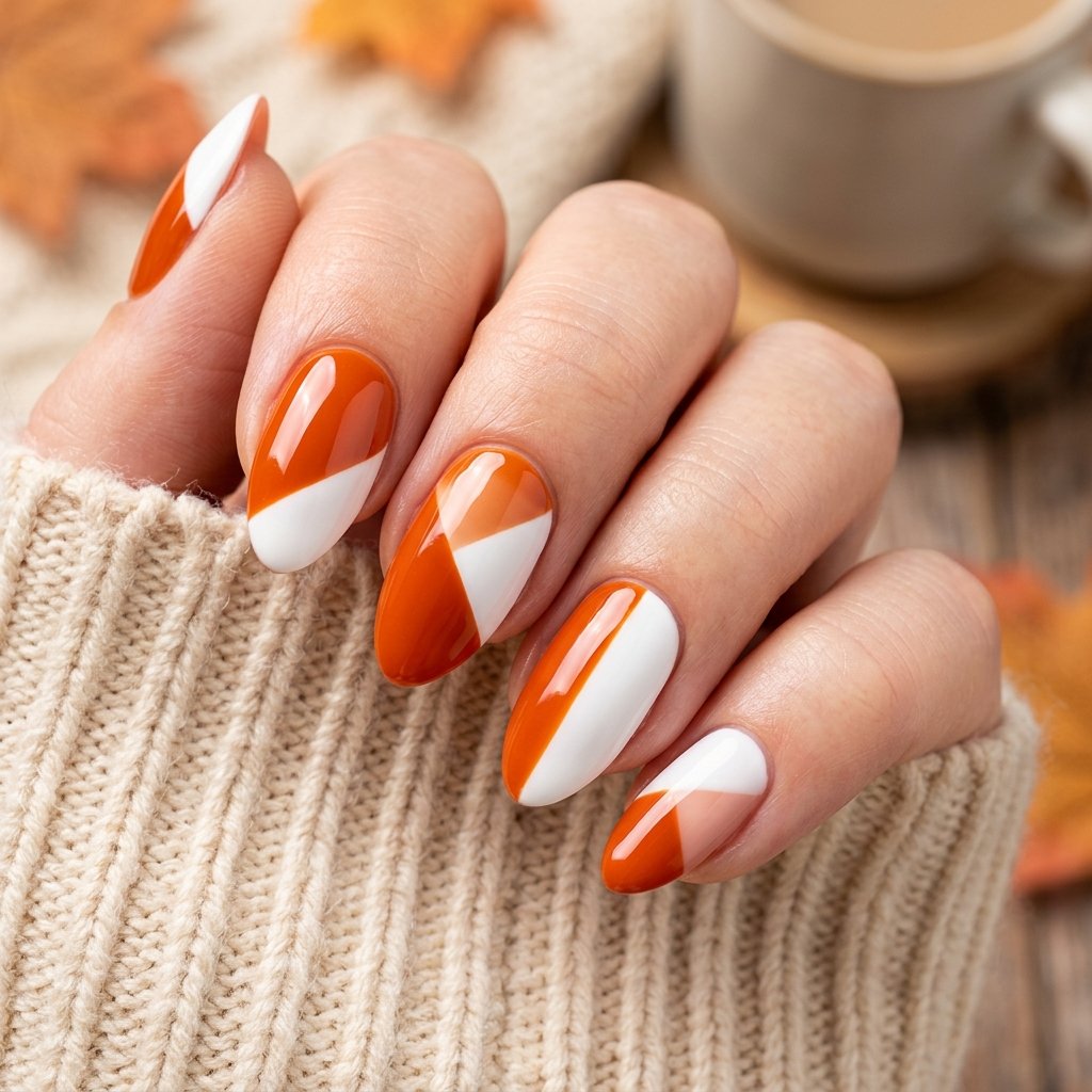 35 Modern Orange Fall Nails Ideas From Rust to Pumpkin 18 Orange and White Nail Ideas