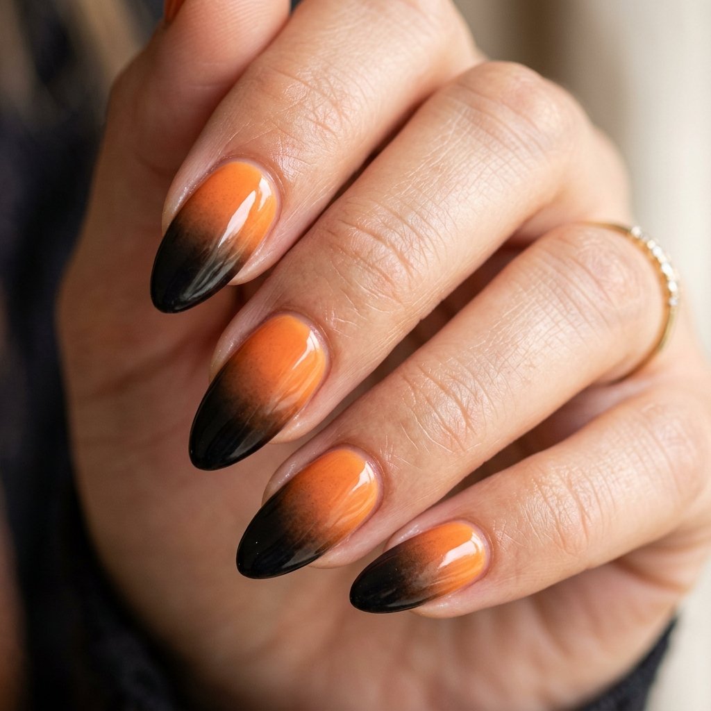 Orange and Black Ombre Nails