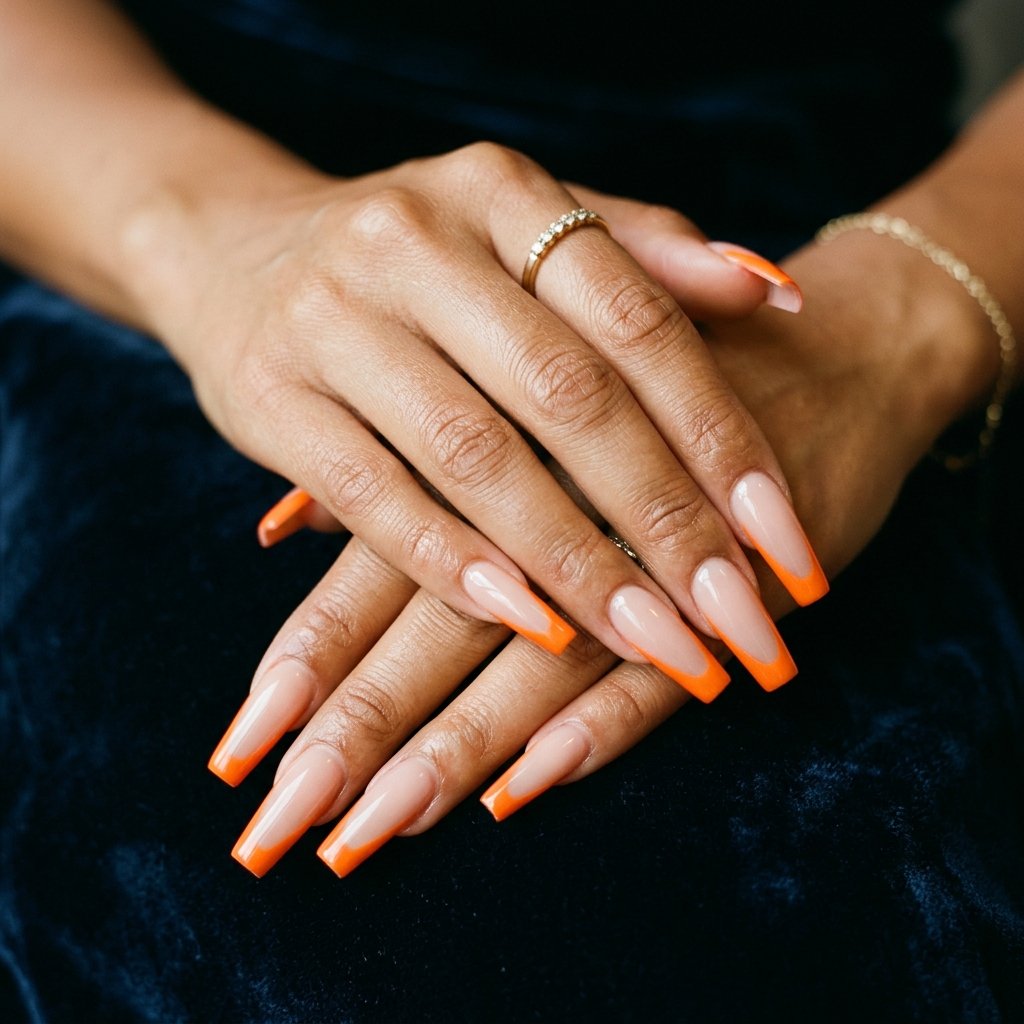 32 Awesome Orange French Tip Nails: The Only Inspo List You Need 20 Orange French Tip Coffin Nails