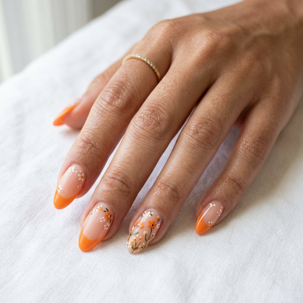 32 Awesome Orange French Tip Nails: The Only Inspo List You Need 28 Orange French Tip Nails With Flowers