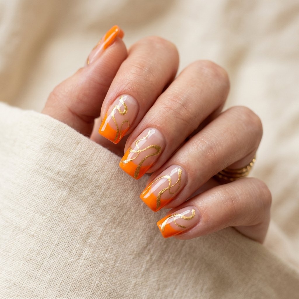 32 Awesome Orange French Tip Nails: The Only Inspo List You Need 30 Orange French Tip Nails With Swirls