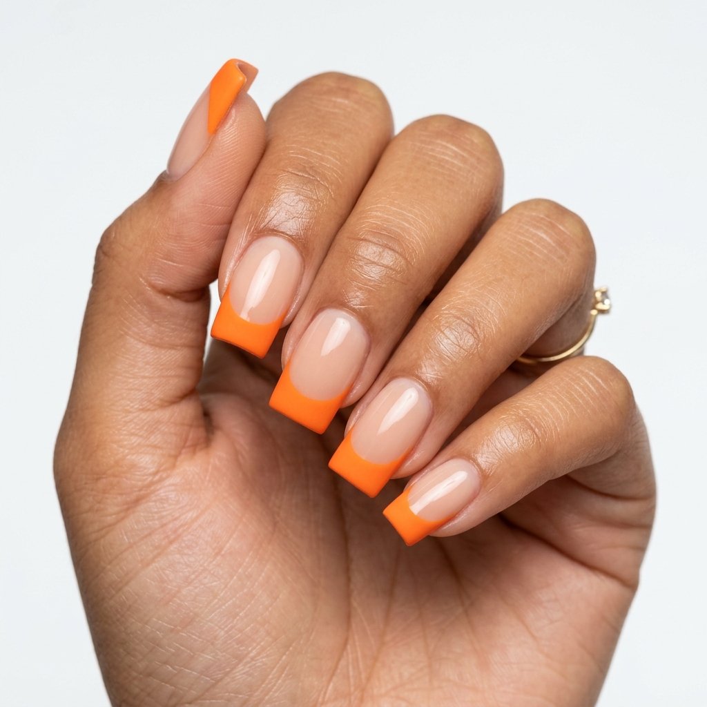 32 Awesome Orange French Tip Nails: The Only Inspo List You Need 23 Orange French Tip Square Nails