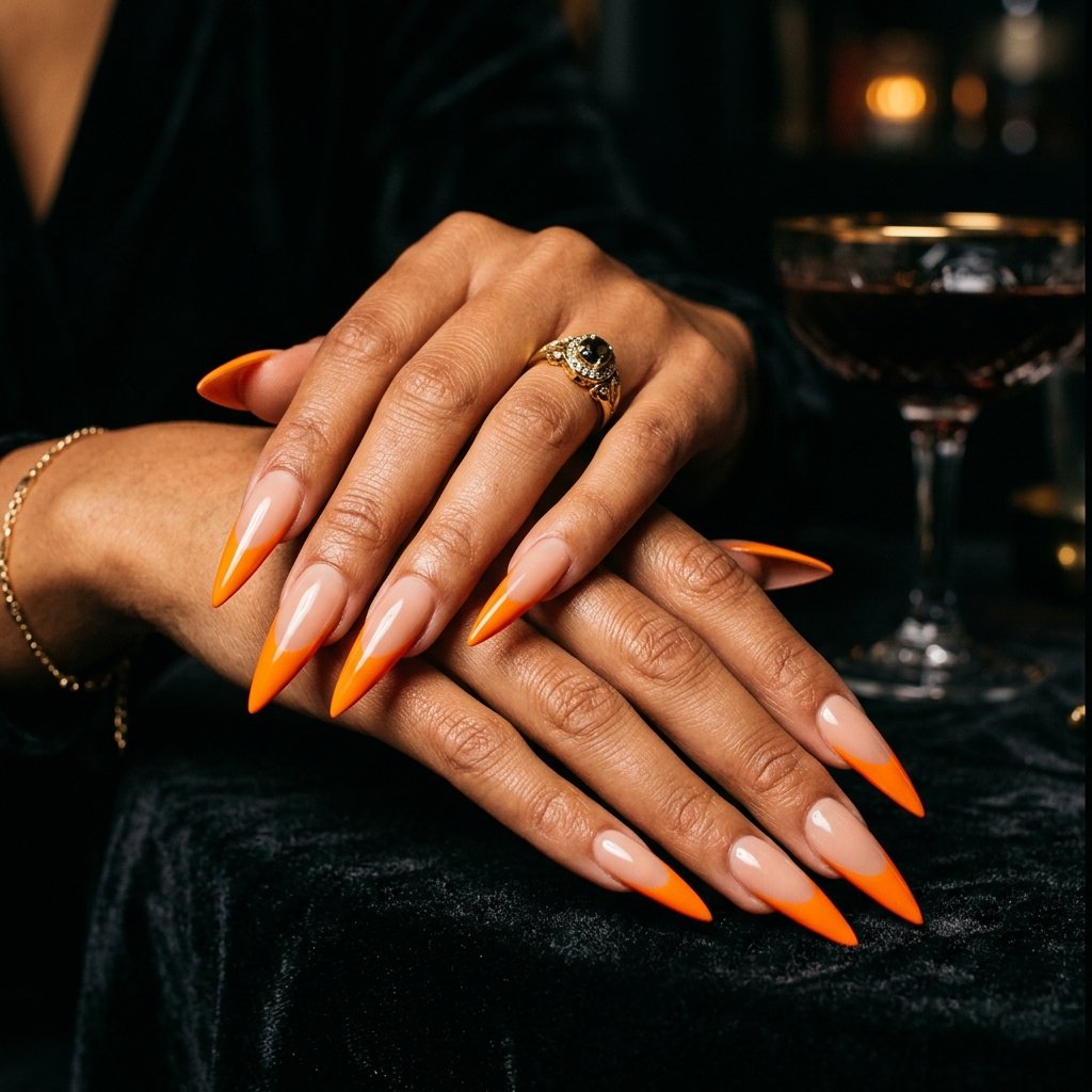 32 Awesome Orange French Tip Nails: The Only Inspo List You Need 24 Orange French Tip Stiletto Nails