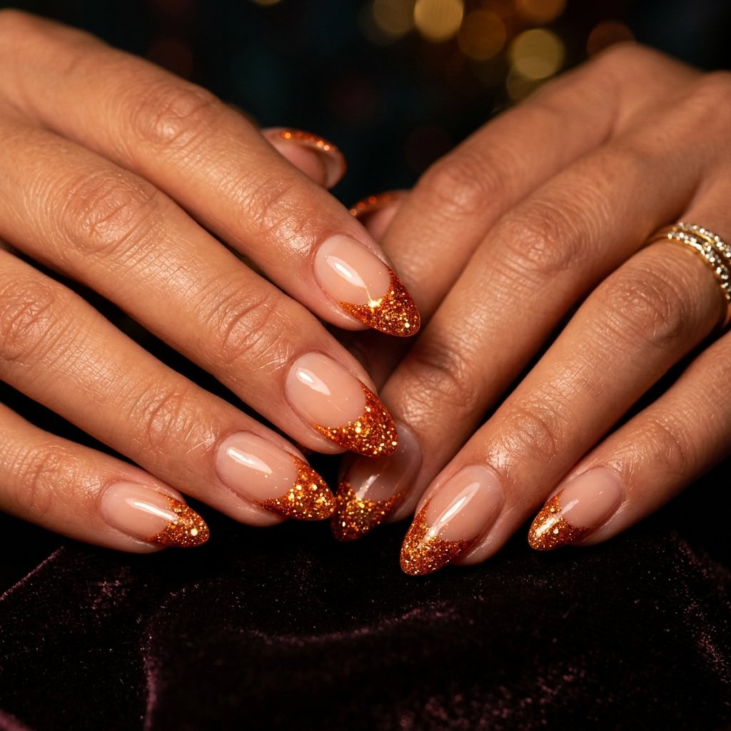 32 Awesome Orange French Tip Nails: The Only Inspo List You Need 8 Orange Glitter French Tip Nails