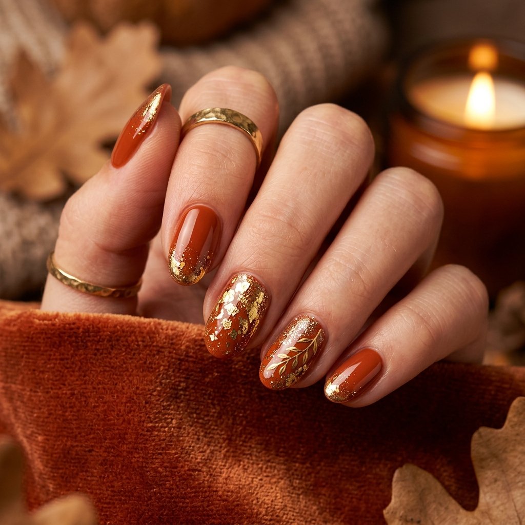 35 Modern Orange Fall Nails Ideas From Rust to Pumpkin 17 Orange and Gold Nail Ideas