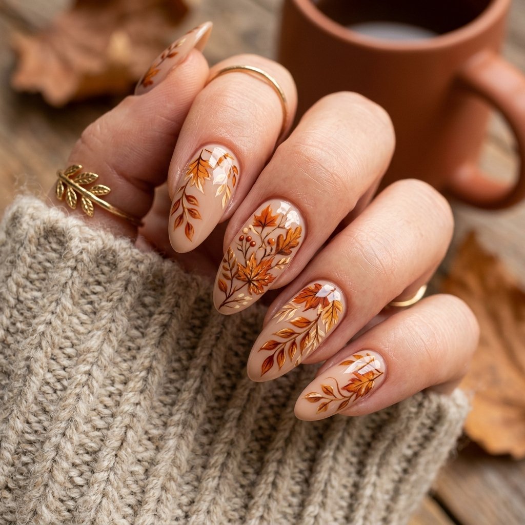 35 Modern Orange Fall Nails Ideas From Rust to Pumpkin 20 Orange Leaf Nail Ideas