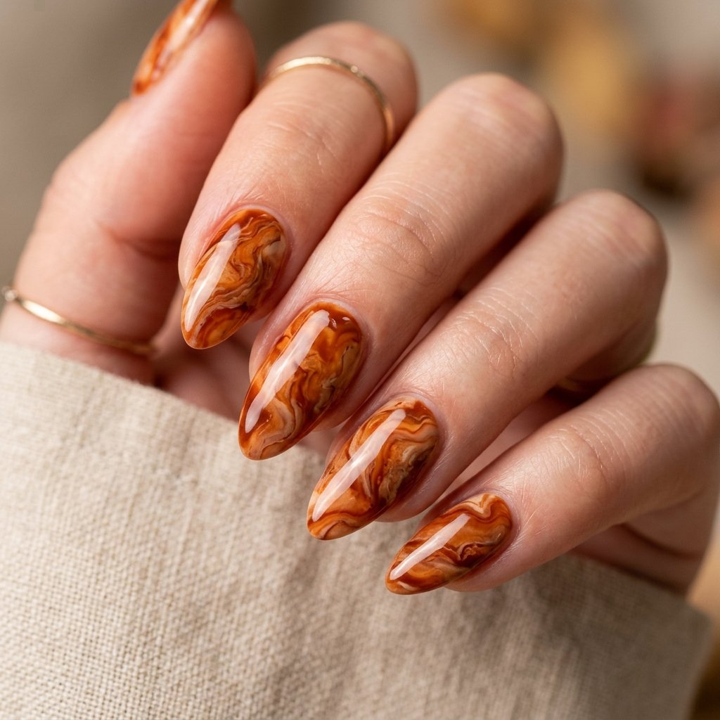 35 Modern Orange Fall Nails Ideas From Rust to Pumpkin 21 Orange Marble Nail Ideas
