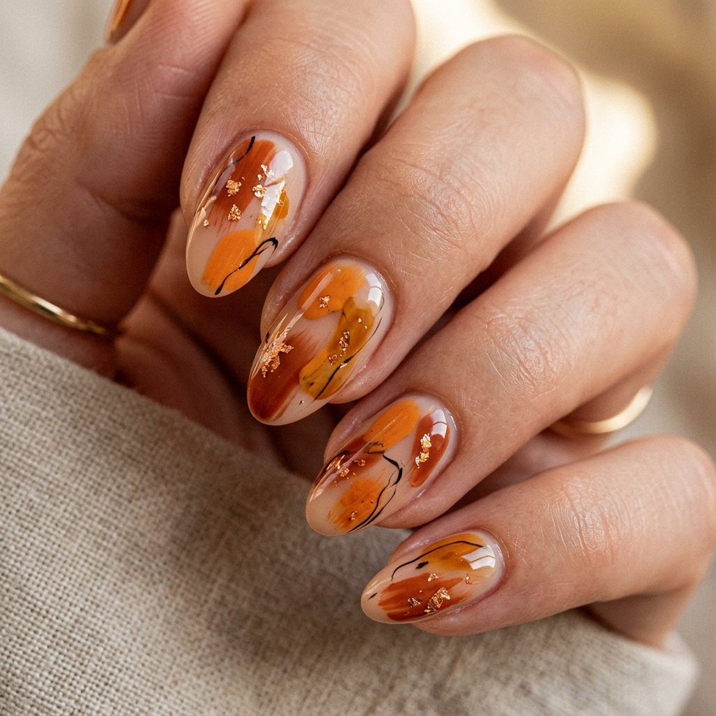 35 Modern Orange Fall Nails Ideas From Rust to Pumpkin 24 Orange Abstract Nail Ideas