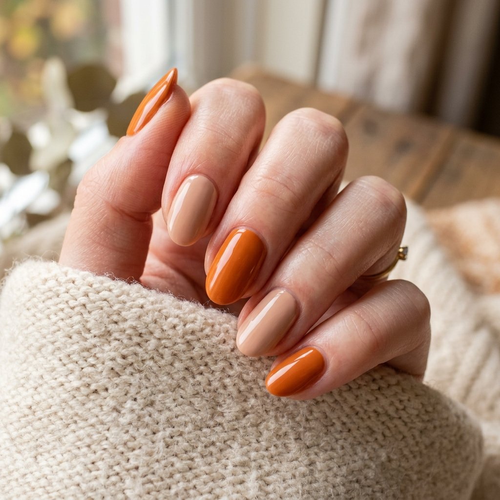 35 Modern Orange Fall Nails Ideas From Rust to Pumpkin 19 Orange and Nude Nail Ideas