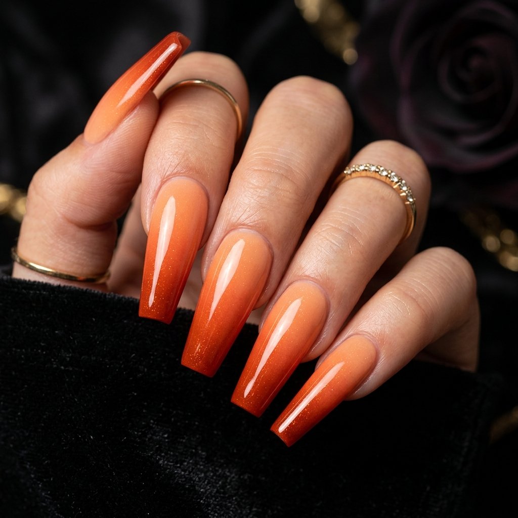 34 Best Orange Ombre Nails Ideas for Every Skin Tone & Season 2026 18 Long Orange Ombre Nails Ideas
