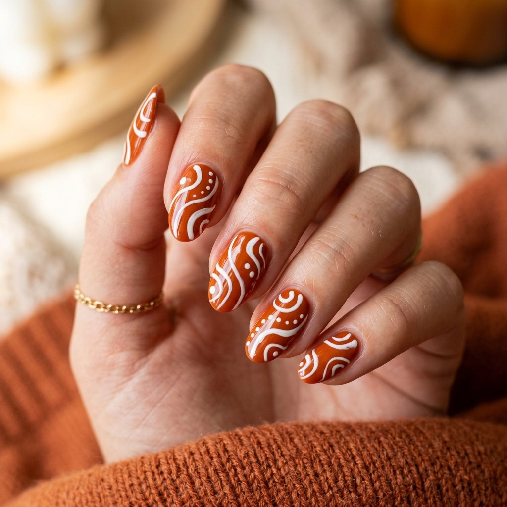 35 Modern Orange Fall Nails Ideas From Rust to Pumpkin 22 Orange Swirl Nail Ideas