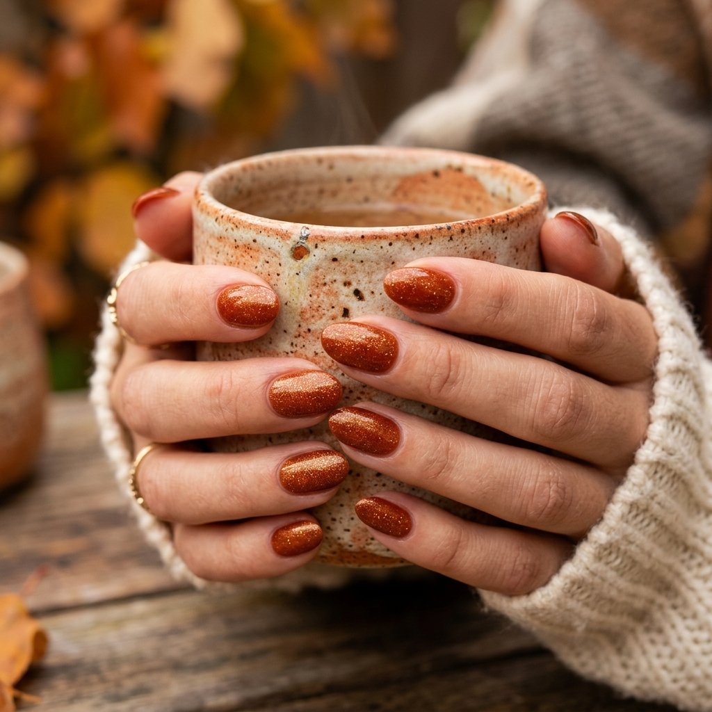 35 Stunning Red Sparkly Nails Ideas to Try for Pure Glamour 31 Rust Red Warm Golden Sparkle