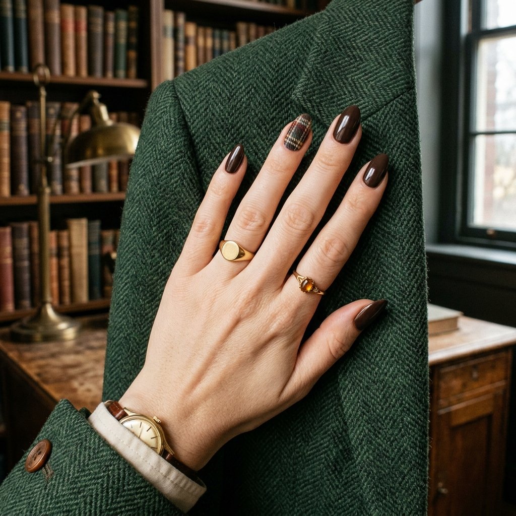 30 September Nails Ideas Perfect for Sweater Weather 27 Dark Academia Plaid Patterns