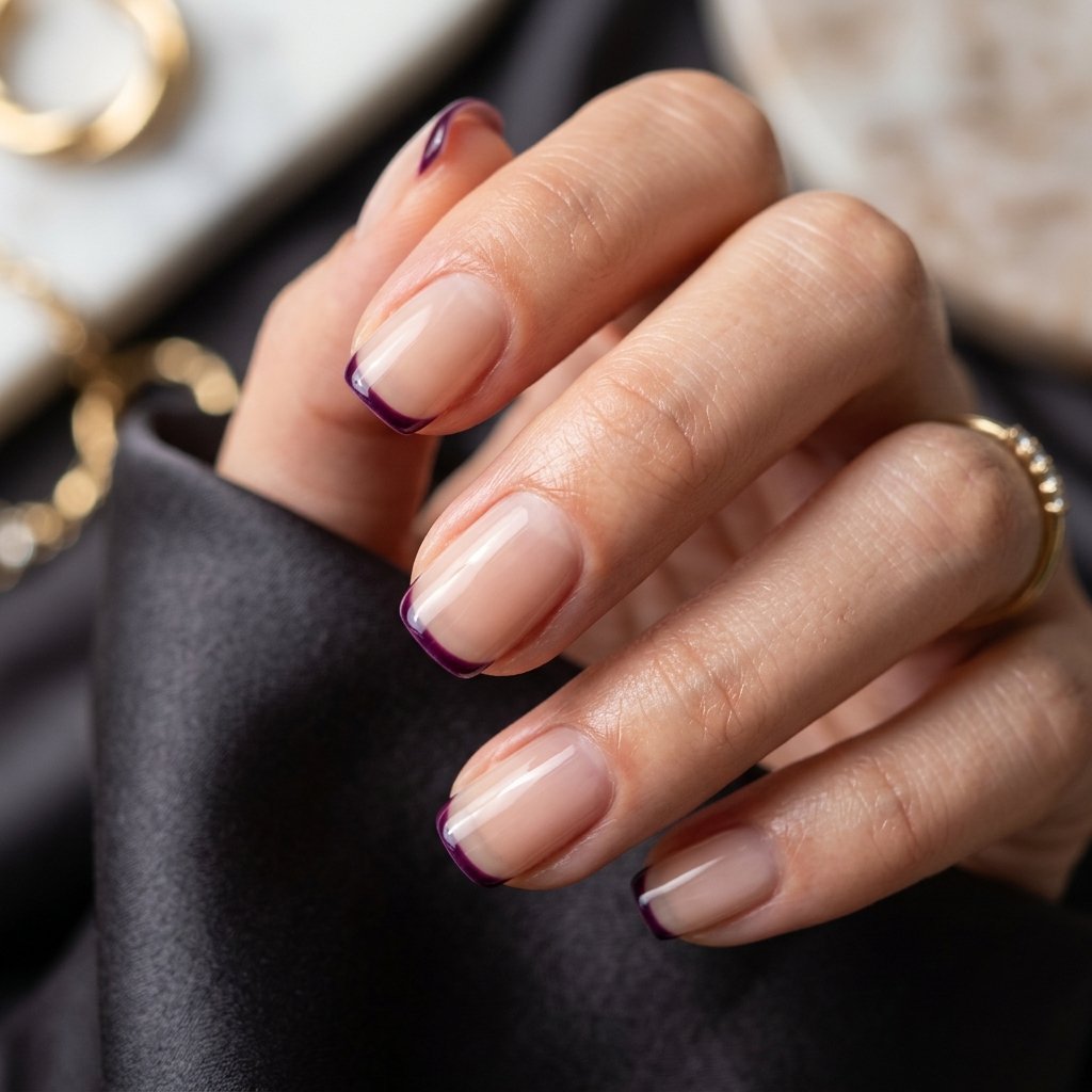 September Nails Art: 30 Elegant Early Autumn Looks 27 Dark Plum Micro Edging