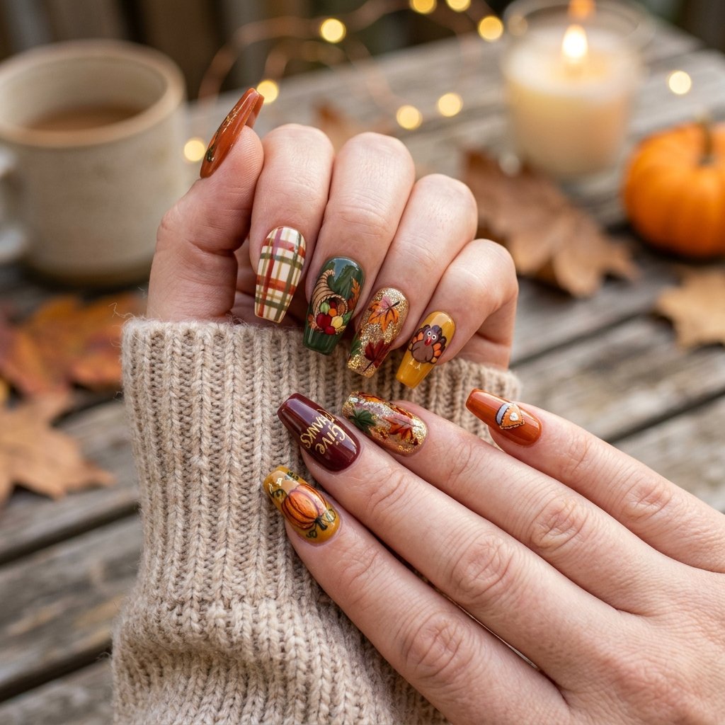 35 Best Thanksgiving Nails Ideas You Need to Try This Year 2026 24 Thanksgiving Press On Nail Ideas