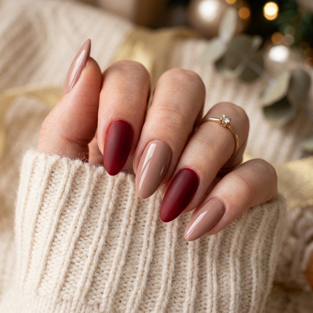 Nude and Red Christmas Nail Ideas