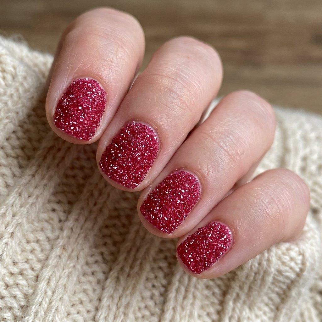 35 Stunning Red Sparkly Nails Ideas to Try for Pure Glamour 13 Ruby Red Sugar Textured Finish