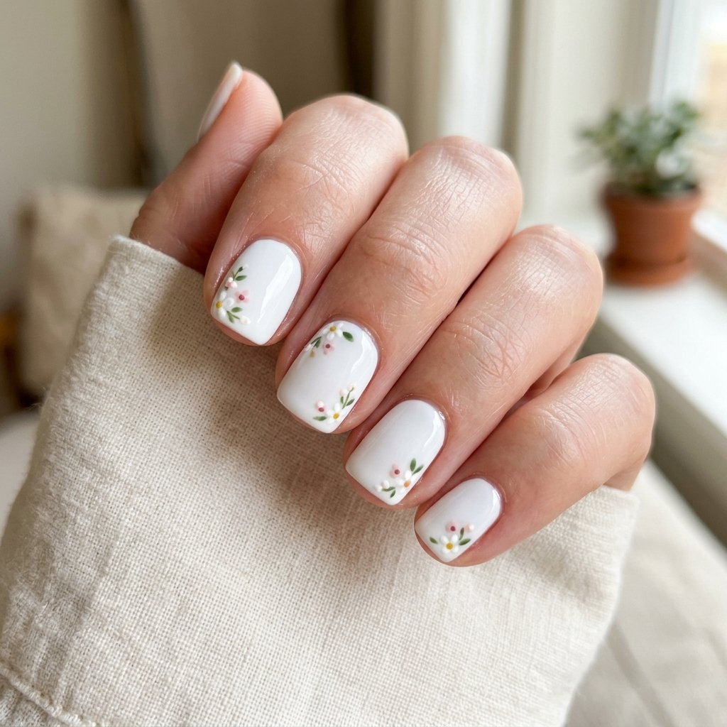 35 White Nails with Flowers: Simple to Stunning Ideas for 2026 13 Short White Nails with Flowers