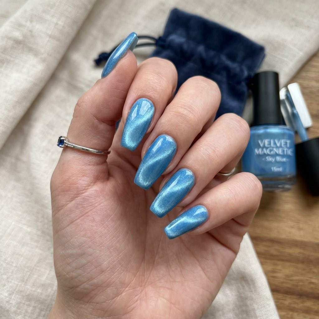 Sky Blue Velvet Magnetic Manicure