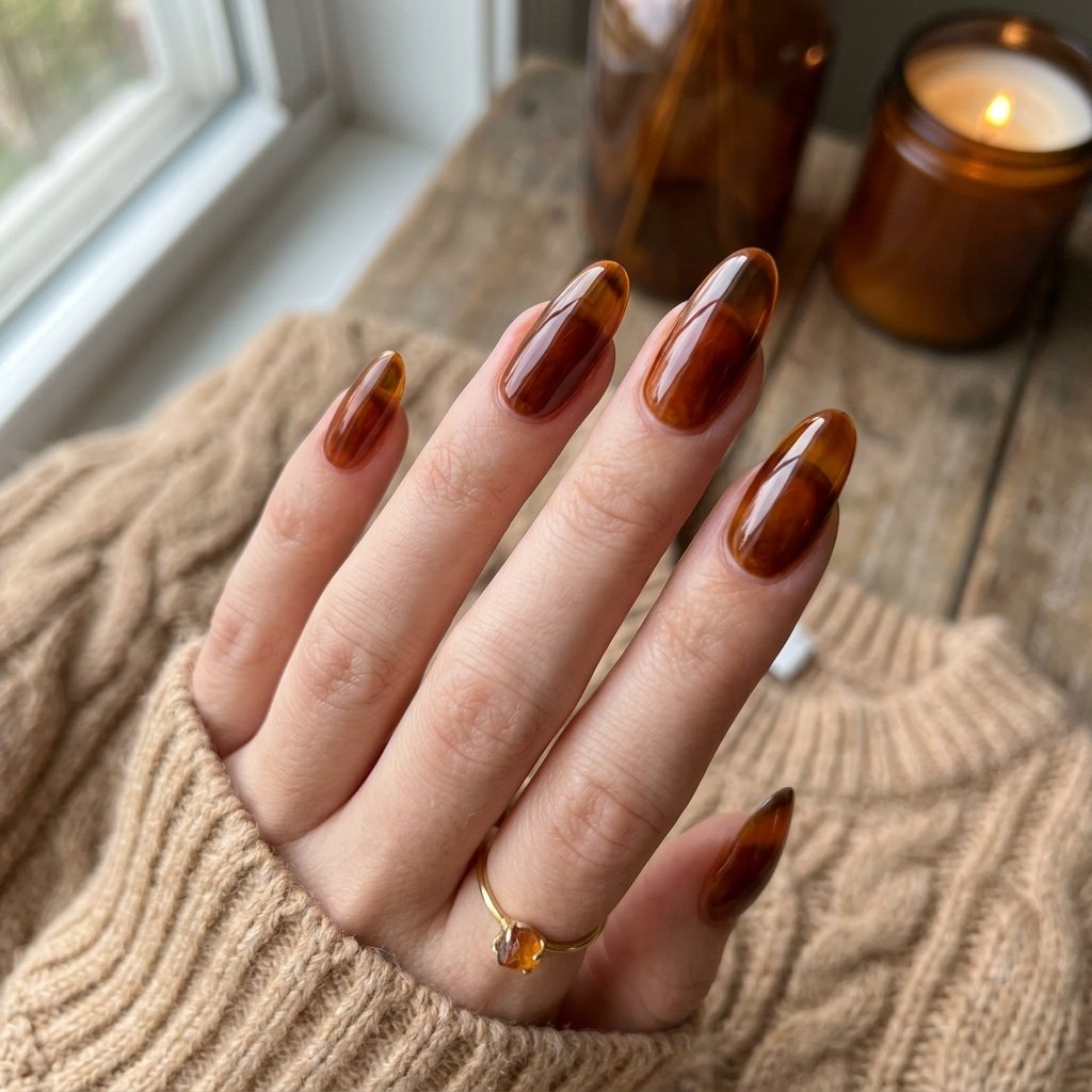 30 September Nails Ideas Perfect for Sweater Weather 16 Smoked Amber Jelly Polish