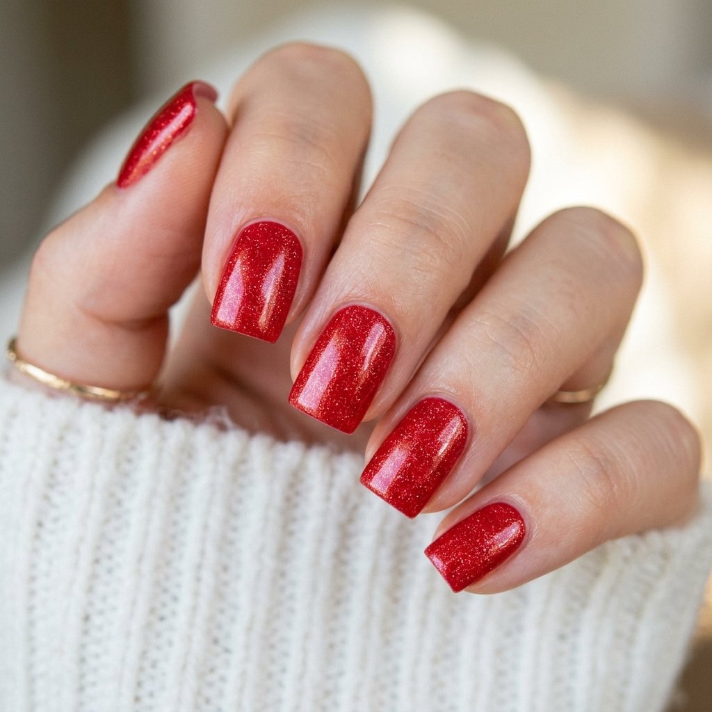 35 Stunning Red Sparkly Nails Ideas to Try for Pure Glamour 8 Candy Apple Red Fine Dust
