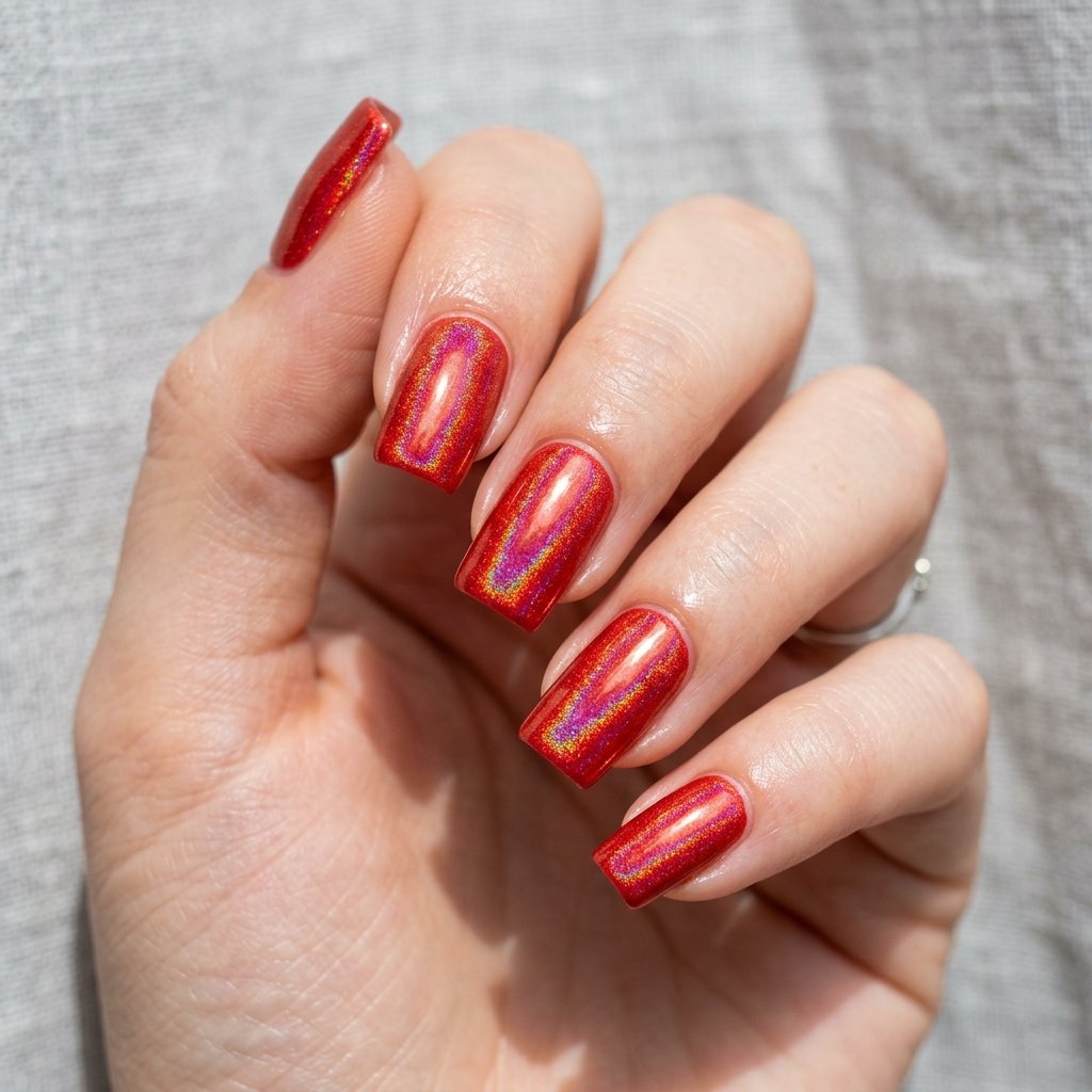 35 Stunning Red Sparkly Nails Ideas to Try for Pure Glamour 30 Chili Red Ultra-Fine Holographic Gloss