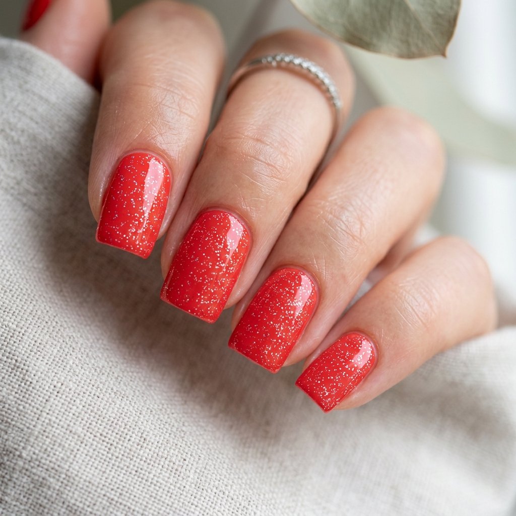 35 Stunning Red Sparkly Nails Ideas to Try for Pure Glamour 35 Poppy Red Scattered Silver Sparkles