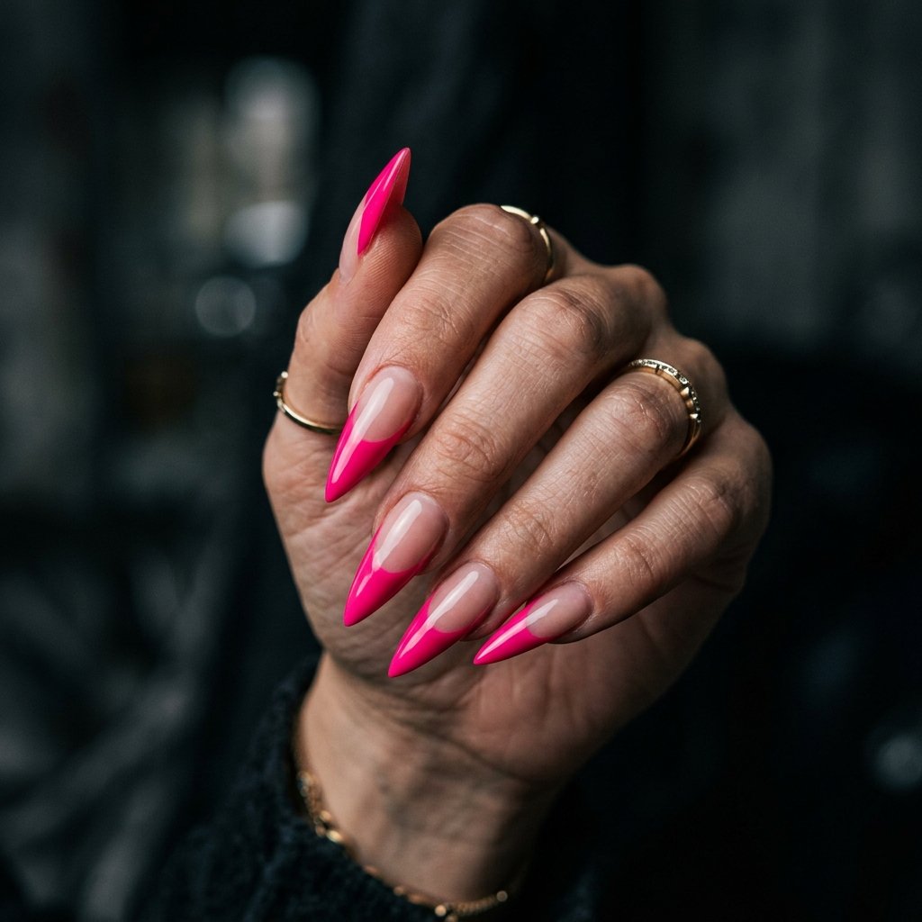35 Best Hot Pink French Tip Nails – From Classic to Bold 15 Stiletto French Tip Nails Pink