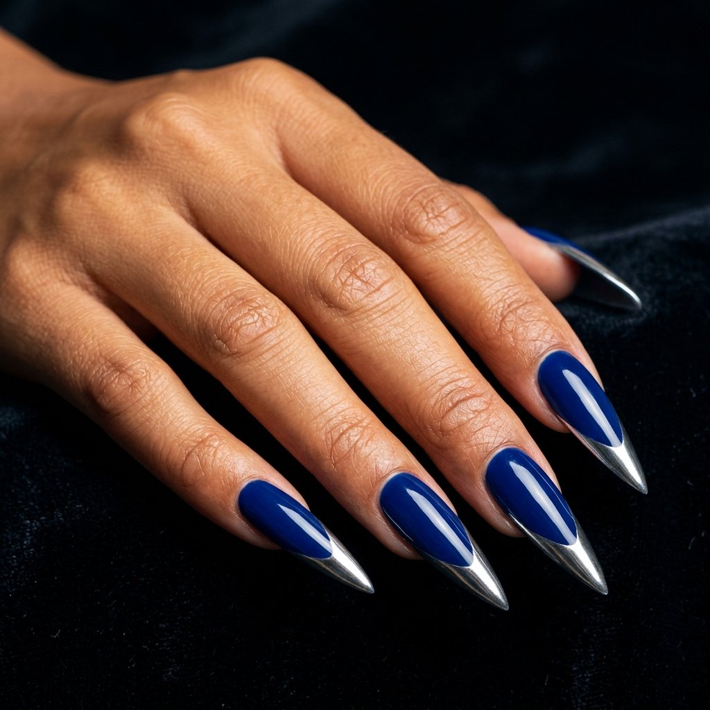 Blue and Silver Stiletto Nail Designs