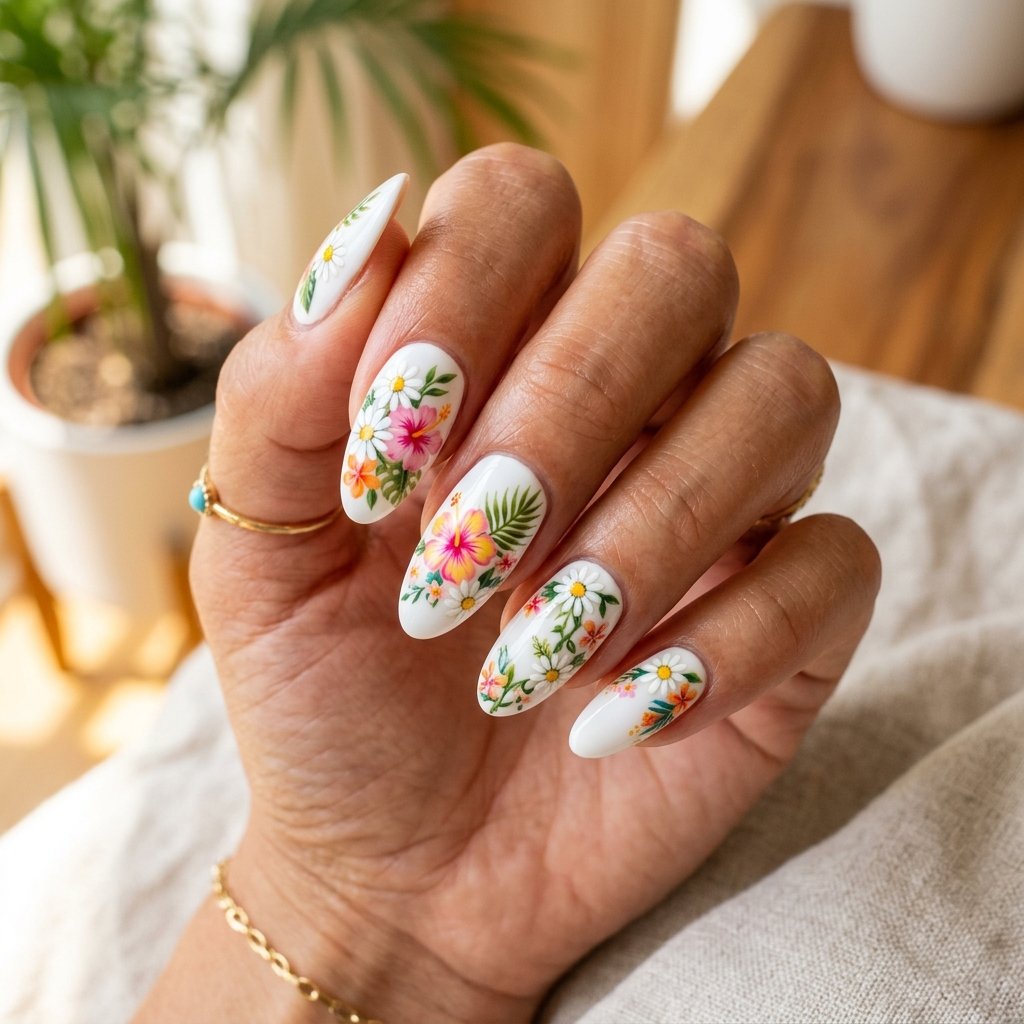 35 White Nails with Flowers: Simple to Stunning Ideas for 2026 27 Summer White Nails with Flowers