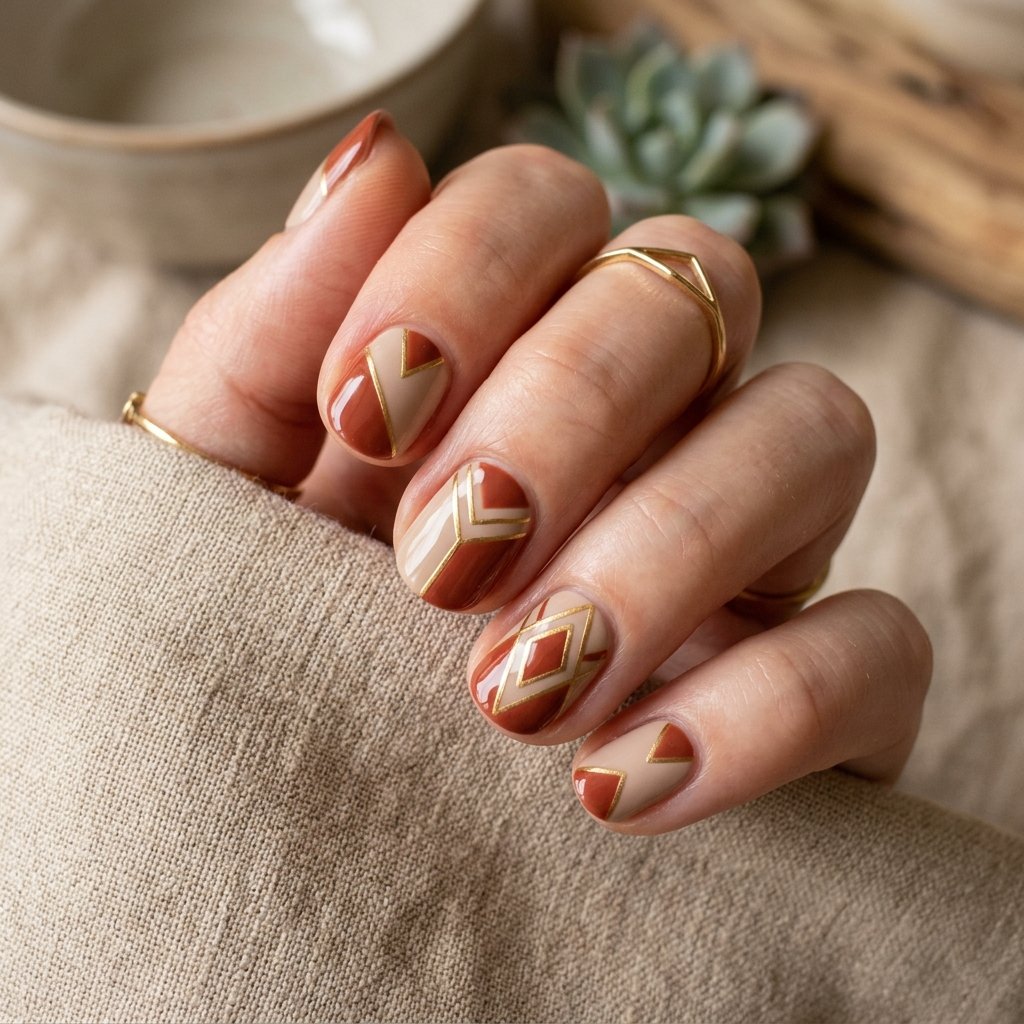 30 September Nails Ideas Perfect for Sweater Weather 11 Terracotta Geometric Shapes