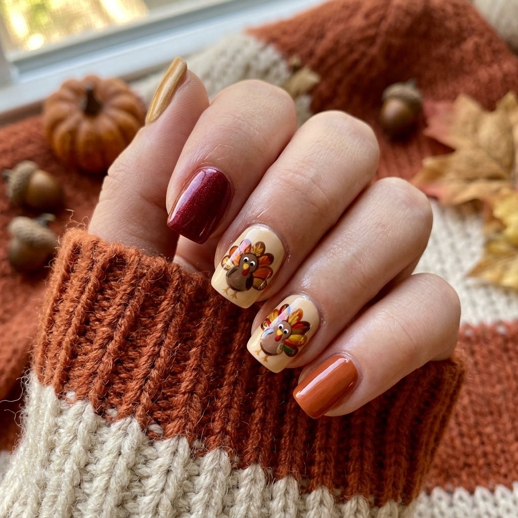 35 Best Thanksgiving Nails Ideas You Need to Try This Year 2026 16 Cute Turkey Nail Art Ideas