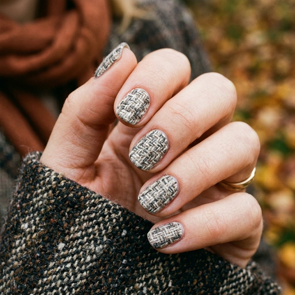 September Nails Art: 30 Elegant Early Autumn Looks 28 Vintage Tweed Fabric Texture
