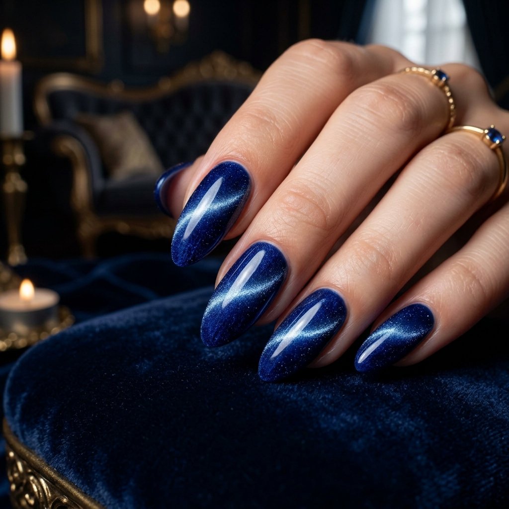 Rich Ultramarine Velvet Nails