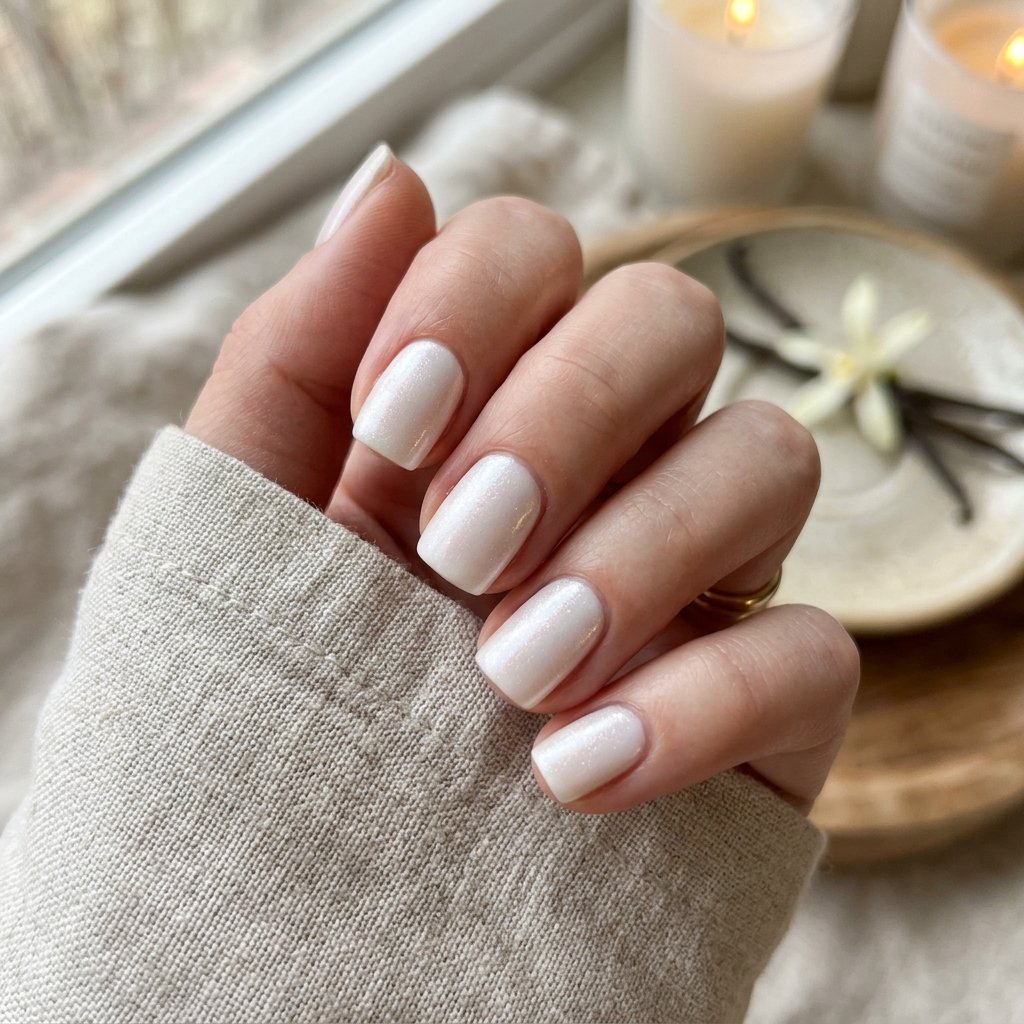 30 September Nails Ideas Perfect for Sweater Weather 13 Glazed Vanilla Bean Shimmer