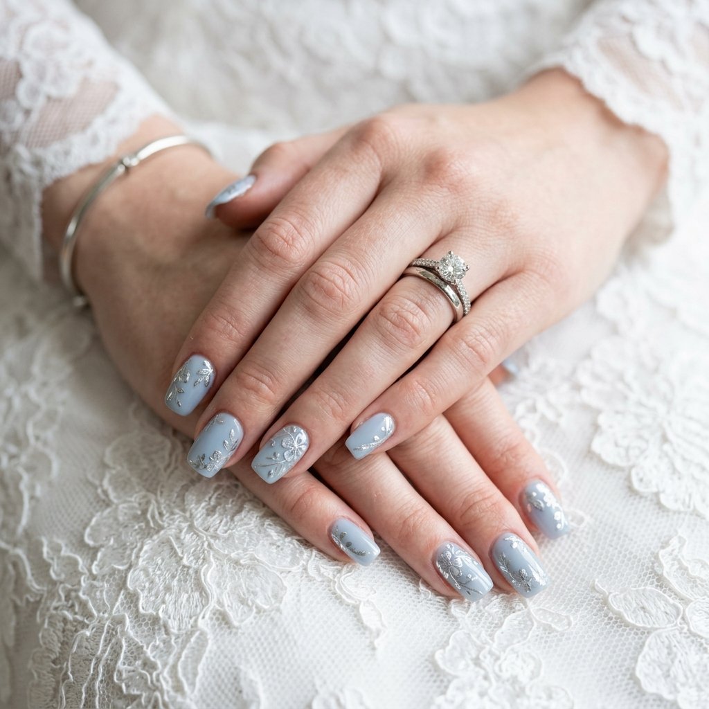 Blue and Silver Wedding Nail Designs