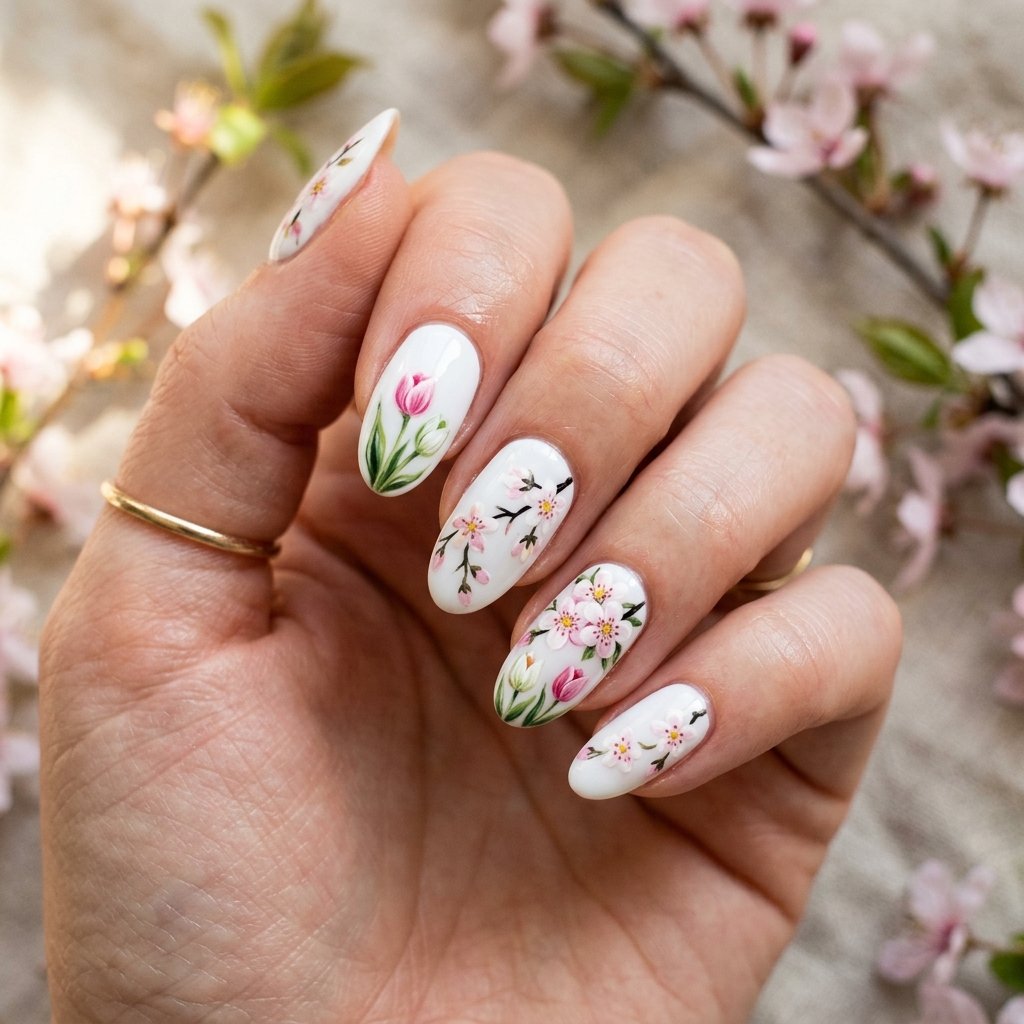 35 White Nails with Flowers: Simple to Stunning Ideas for 2026 28 Spring White Floral Nail Ideas